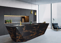 Κουζινών πέτρινη πλάκα χαλαζία Coutertop μαύρη τεχνητή με το χρυσό σχέδιο